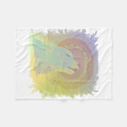 Howling Wolf en Mandala Planten Branches Lijst Fleece Deken (Voorkant (Horizontaal))