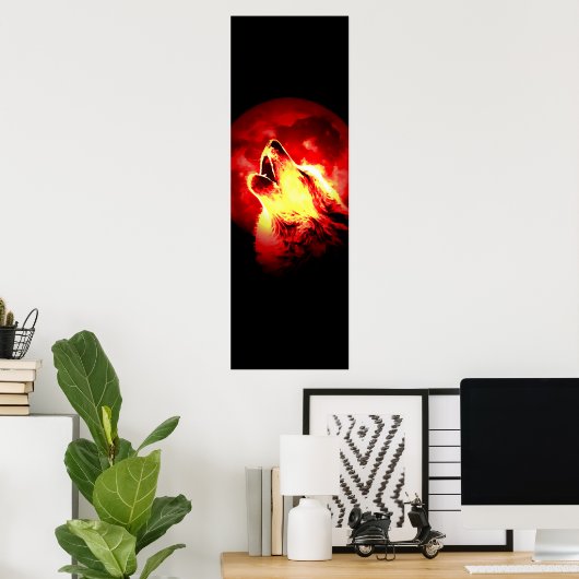 Howling Wolf en Red Moon Poster (Thuiskantoor)