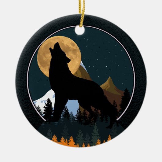 Howling Wolf Full Moon Keramisch Ornament (Voorkant)