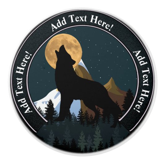 Howling Wolf Full Moon Keramische Knop (Voorkant)