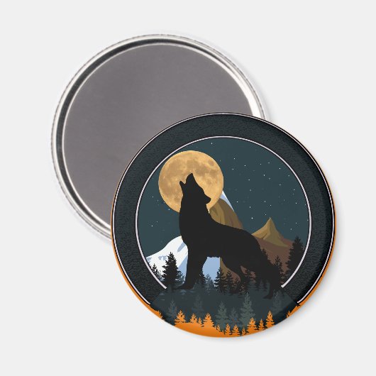 Howling Wolf Full Moon Magneet (Voorkant / Achterkant)