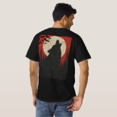 Howling Wolf Full Moon Retro Horror Print T-shirt (Achterkant volledig)