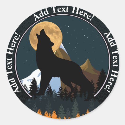 Howling Wolf Full Moon Ronde Sticker (Voorkant)