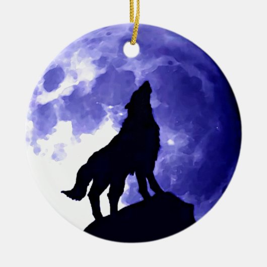 Howling Wolf & Fullmoon Keramisch Ornament (Voorkant)