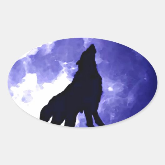 Howling Wolf & Fullmoon Ovale Sticker (Voorkant)