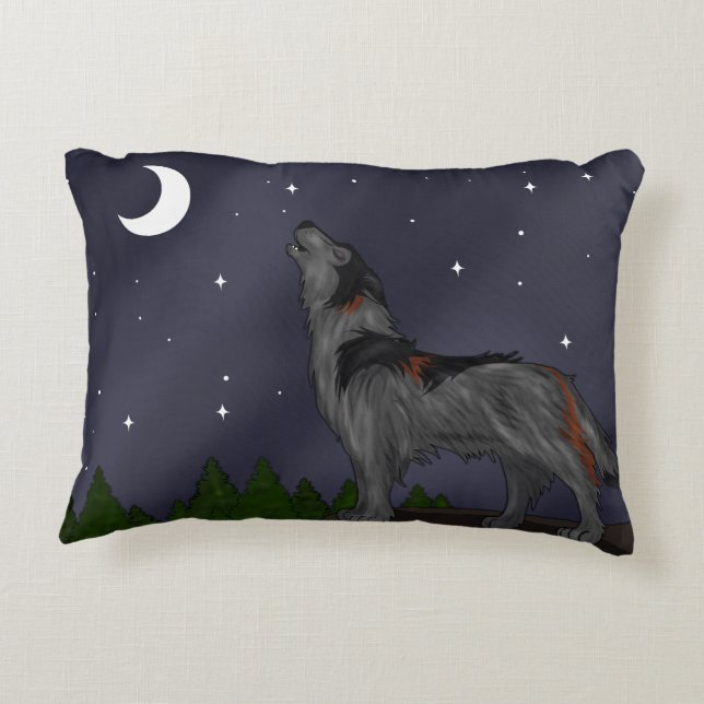 Howling Wolf (grijs) Decoratief Kussen (Achterkant)