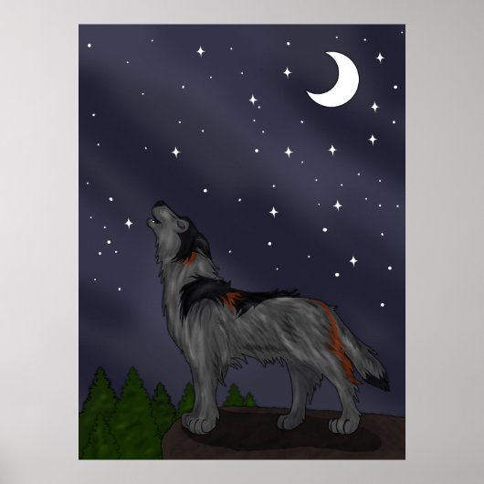 Howling Wolf (grijs) Poster (Voorkant)
