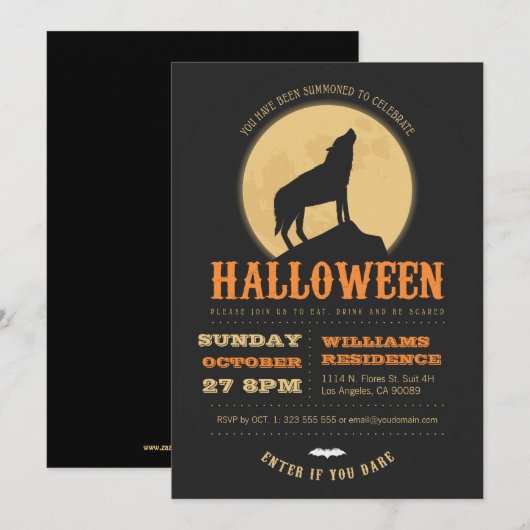 Howling Wolf Halloween Party Invite Kaart (Voorkant / Achterkant)