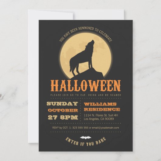 Howling Wolf Halloween Party Invite Kaart (Voorkant)