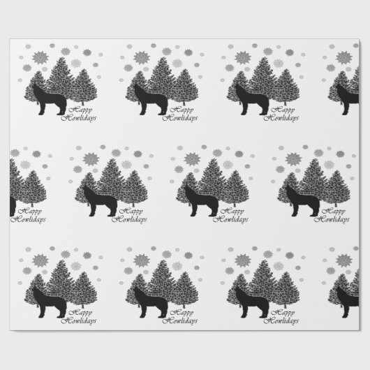 Howling Wolf Happy Howlidays Leopard Pattern Snow Cadeaupapier (Vlak)