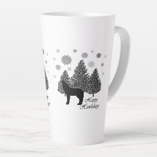 Howling Wolf Happy Howlidays Leopard Pattern Snow Latte Mok (Rechterhoek)