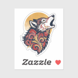 Howling Wolf Head - Ornamental Paisley Profile wi Sticker