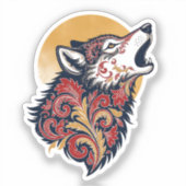 Howling Wolf Head - Ornamental Paisley Profile wi Sticker (Voorkant)