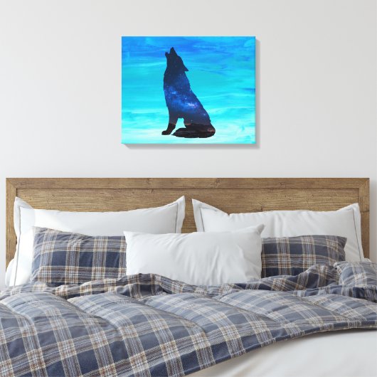 Howling Wolf, Howling Dog in dubbelblootstelling Canvas Afdruk (Insitu (Slaapkamer))