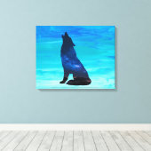 Howling Wolf, Howling Dog in dubbelblootstelling Canvas Afdruk (Insitu (Houten vloer))