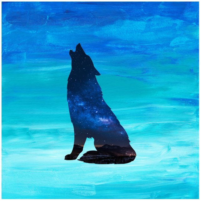 Howling Wolf, Howling Dog in dubbelblootstelling Staand Fotobeeldje (Voorkant)