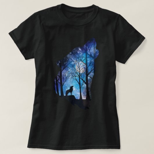 Howling Wolf in de Maan Sky Galaxy Wolf Wild Anim T-shirt (Design voorkant)