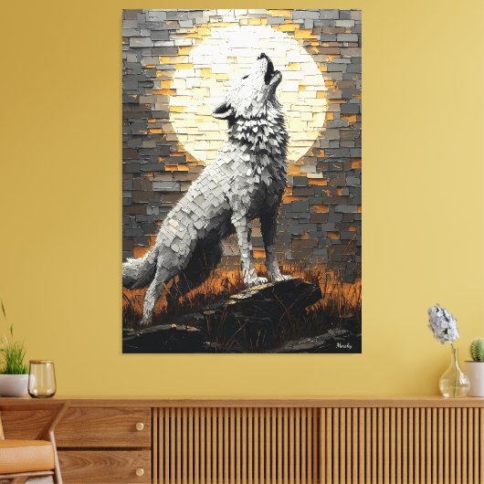 Howling Wolf in dynamische Impasto-stijl Canvas Afdruk (Insitu (Woonkamer))