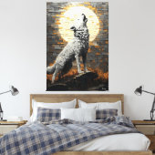 Howling Wolf in dynamische Impasto-stijl Canvas Afdruk (Insitu (Slaapkamer))