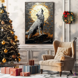 Howling Wolf in dynamische Impasto-stijl Canvas Afdruk