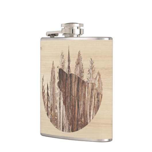 Howling Wolf in getextureerd hout Heupfles (Links)