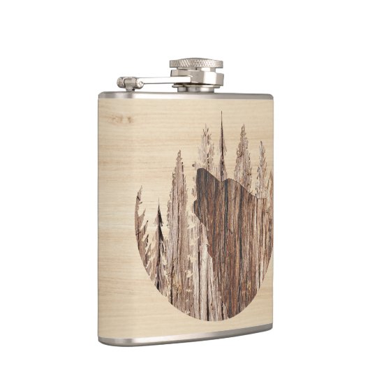 Howling Wolf in getextureerd hout Heupfles (Rechts)