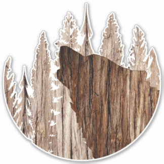 Howling Wolf in getextureerd hout Sticker