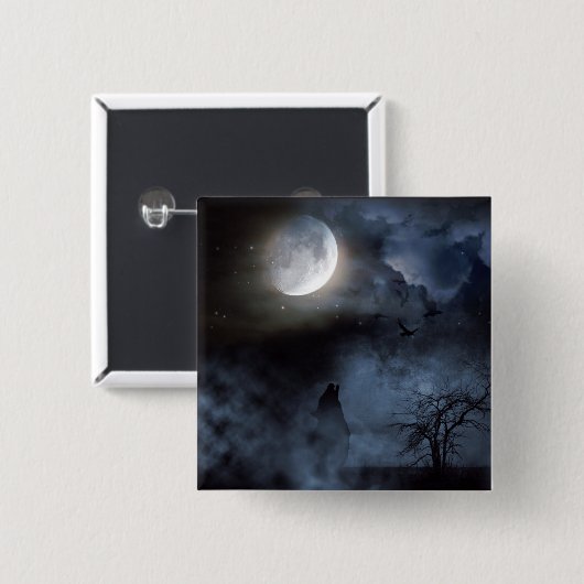Howling Wolf in Graveyard Vierkante Button 5,1 Cm (Voorkant /achterkant)