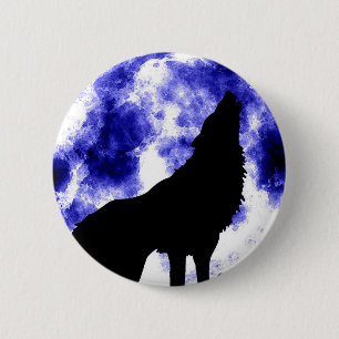 Howling Wolf in Moon Ronde Button 5,7 Cm
