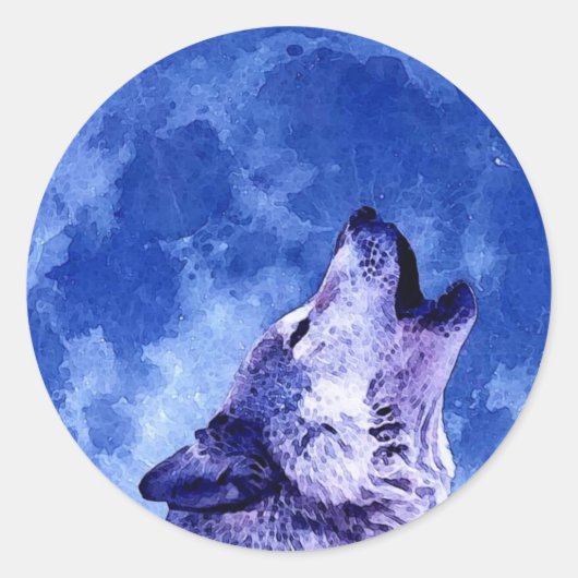 Howling Wolf in Moon Ronde Sticker (Voorkant)