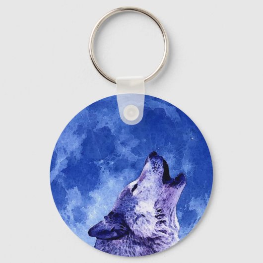 Howling Wolf in Moon Sleutelhanger (Voorkant)