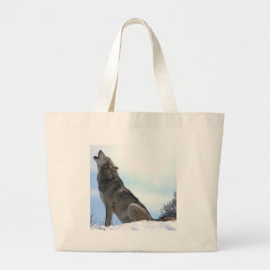 Howling Wolf in sneeuw Grote Tote Bag
