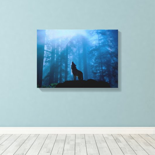 Howling Wolf in Wilderness Canvas Afdruk (Insitu (Houten vloer))