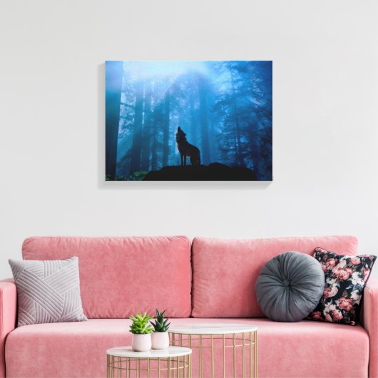 Howling Wolf in Wilderness Canvas Afdruk (Insitu (Woonkamer))