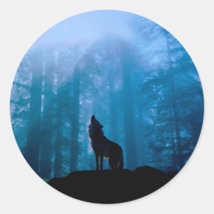 Howling Wolf in Wilderness Ronde Sticker