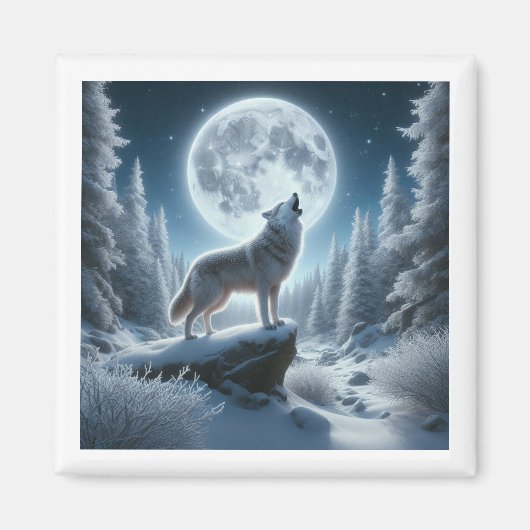 Howling Wolf In Winter Magneet (Voorkant)
