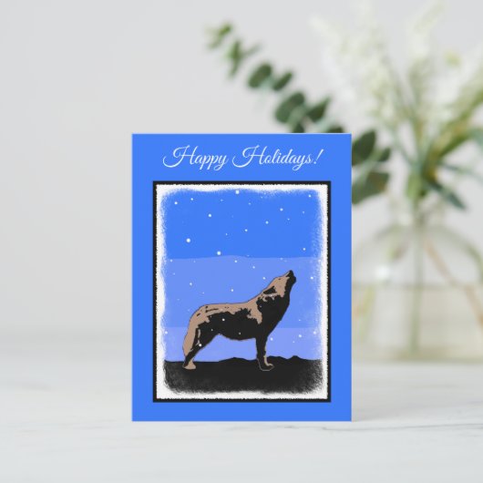 Howling Wolf in Winter - Oorspronkelijke Wilde Kun Feestdagenkaart (Staand voorkant)