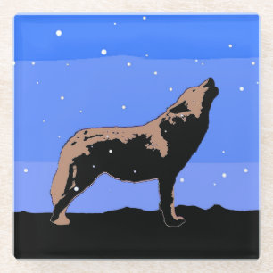 Howling Wolf in Winter - Oorspronkelijke Wilde Kun Glazen Onderzetter
