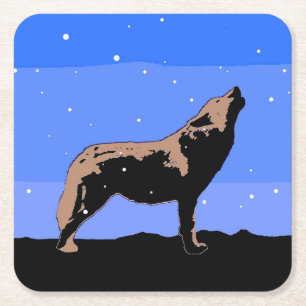 Howling Wolf in Winter - Oorspronkelijke Wilde Kun Kartonnen Onderzetters