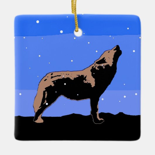 Howling Wolf in Winter - Oorspronkelijke Wilde Kun Keramisch Ornament (Voorkant)