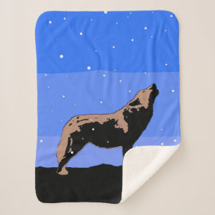 Howling Wolf in Winter - Oorspronkelijke Wilde Kun Sherpa Deken