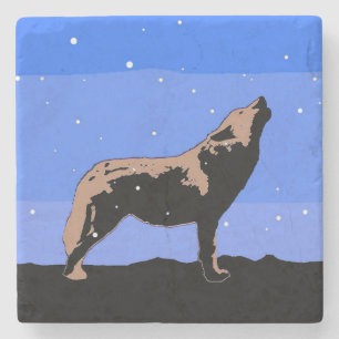 Howling Wolf in Winter - Oorspronkelijke Wilde Kun Stenen Onderzetter