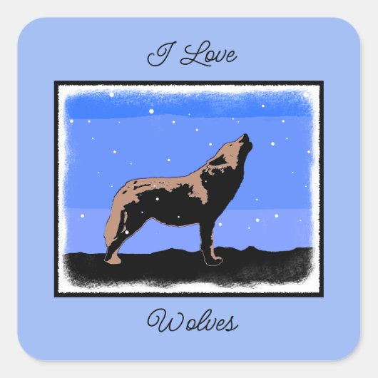 Howling Wolf in Winter - Oorspronkelijke Wilde Kun Vierkante Sticker (Voorkant)