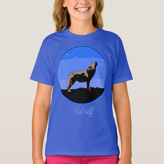 Howling Wolf in Winter - Originele Wildlife Art T- T-shirt (Voorkant)