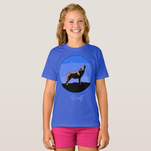 Howling Wolf in Winter - Originele Wildlife Art T- T-shirt (Voorkant volledig)