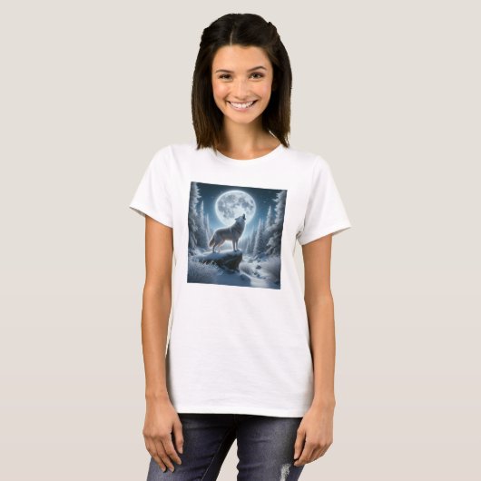 Howling Wolf In Winter T-shirt (Voorkant volledig)