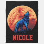Howling Wolf met Blood Moon Fleece Deken (Voorkant)