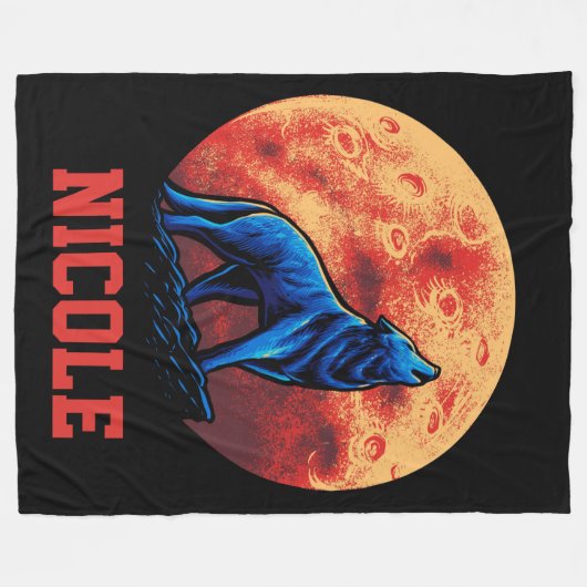 Howling Wolf met Blood Moon Fleece Deken (Voorkant (Horizontaal))
