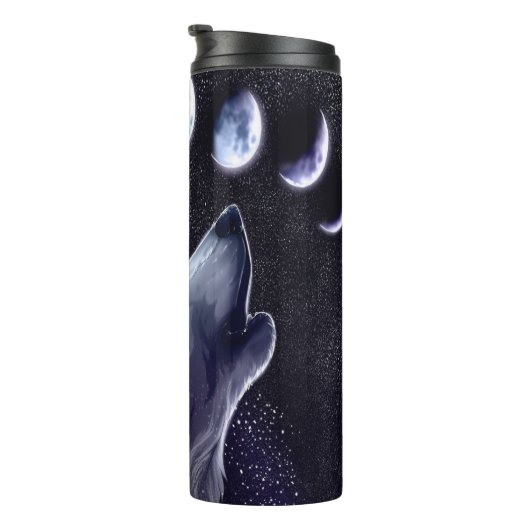 Howling Wolf met Fasen van de maan Thermosbeker (Geroteerd rechts)