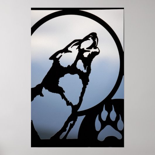 Howling Wolf Metal Silhouette Poster (Voorkant)